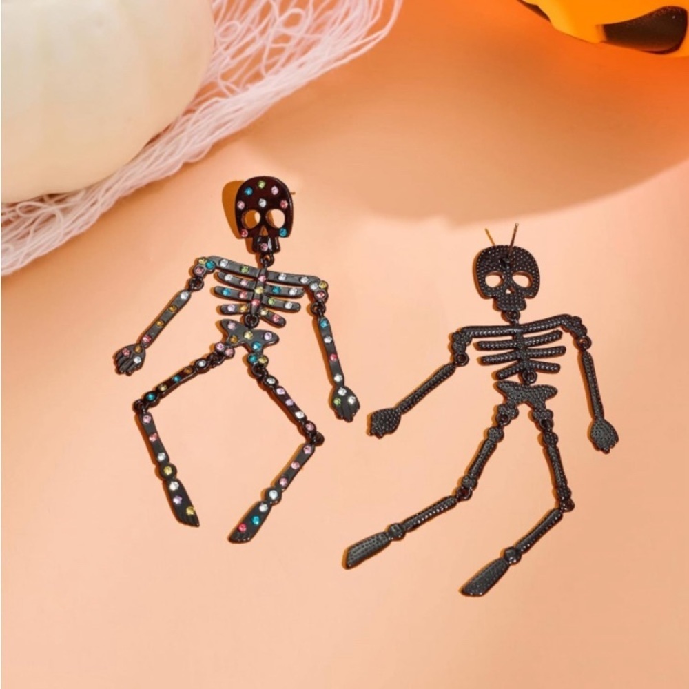 Skeleton Multicolor Rhinestone Earrings - Picture 3 of 6